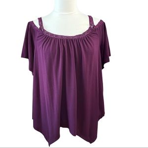 Mudd Shirt Handkerchief Asymmetrical Cold Shoulder Off Shoulder Straps Top Small